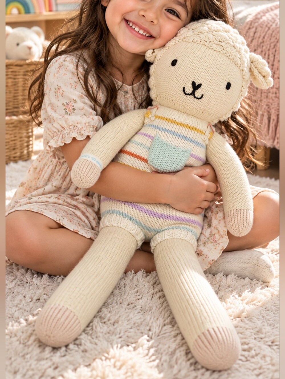 Cuddle + Kind Knit Lamb Plush Cream Pastel Stripe Stuffed Animal